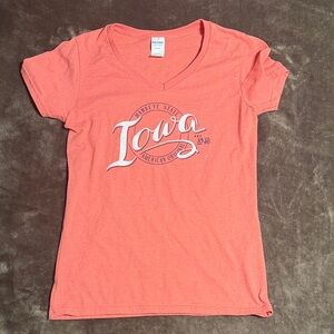 Gildan Women’s Coral V-Neck Iowa Graphic Tee